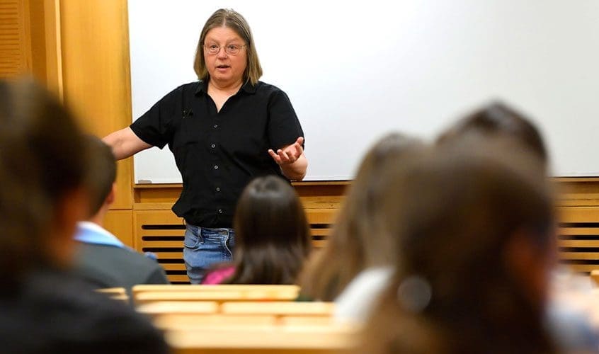 Professor Hilary Bok teaching class.